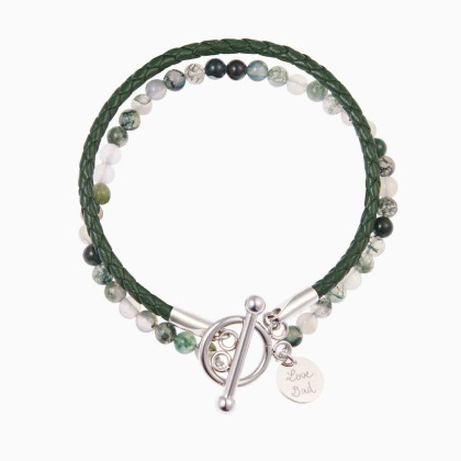 Bracciale personalizzato in pelle verde con perline uomo merci maman