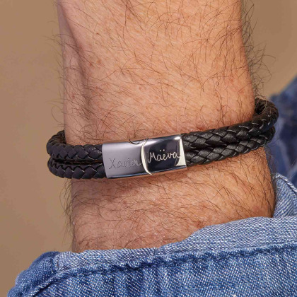 Personalisiertes doppeltes Lederarmband für Männer merci maman