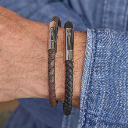 Bracciale personalizzato di pelle grande uomo merci maman