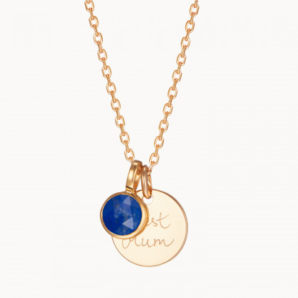 Personalisierte Halskette mit Botschaft und Geburtsstein vergoldet Lapislazuli merci maman