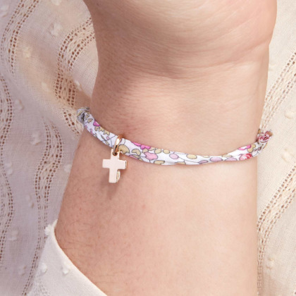 Bracelet Mini Croix Liberty plaqué or merci maman