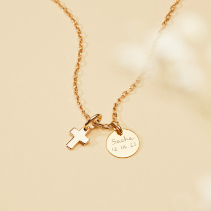 personalisierte mini kreuz alshkette vergoldet merci maman