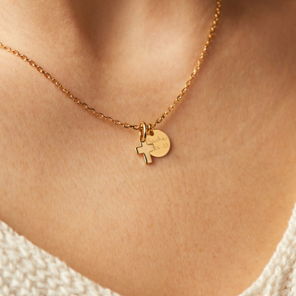 personalisierte mini kreuz alshkette vergoldet merci maman
