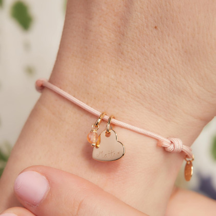 Bracelet personnalisé Mini Pierre Fine et Coeur plaqué or merci maman