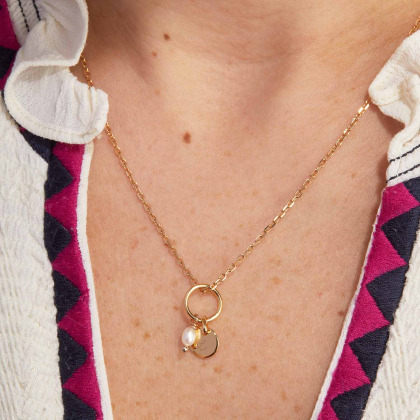 Collana personalizzata con Anello Eternità e perla placcato in oro merci maman