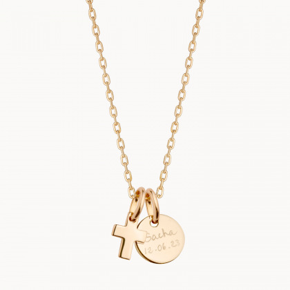 personalisierte mini kreuz alshkette vergoldet merci maman