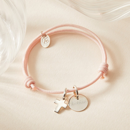 Braccialetto personalizzato con mini croce in argento merci maman