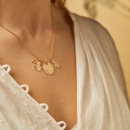 Collar personalizado Familia bano de oro amarillo merci maman
