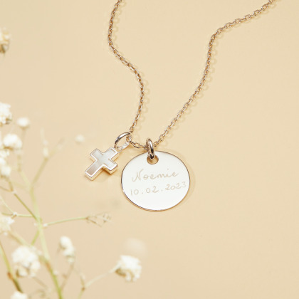 collana personalizzata con croce di madreperla placcato oro merci maman