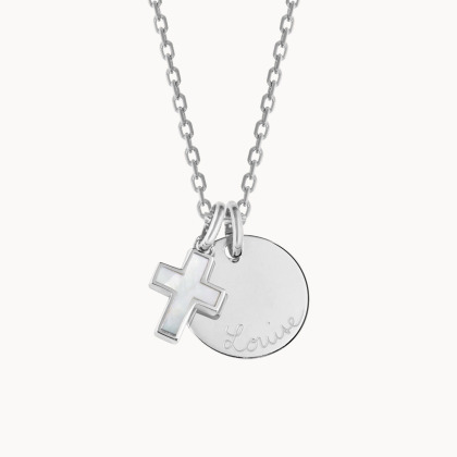collana personalizzata con croce di madreperla argento sterling merci maman