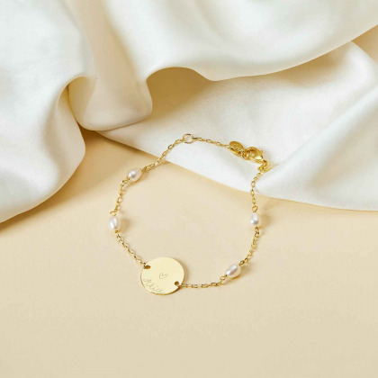 personalisiertes perlen pastille armkettchen vergoldet merci maman