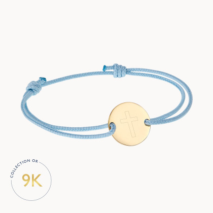 Braccialetto personalizzato in oro 9 carati con illustrazione per Battesimo o Comunione merci maman