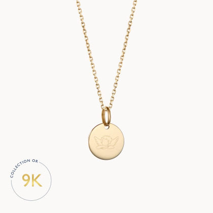 Personalisierte 375er Gold Halskette mit Illustration zur Taufe oder Kommunion merci maman