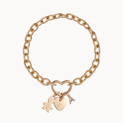 Braccialetto Personalizzato portafortuna con chiusura a cuore placcato oro merci maman