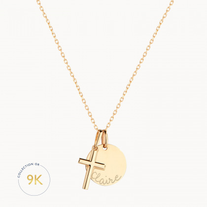 Collier Médaille & Croix personnalisé 9 carats merci maman