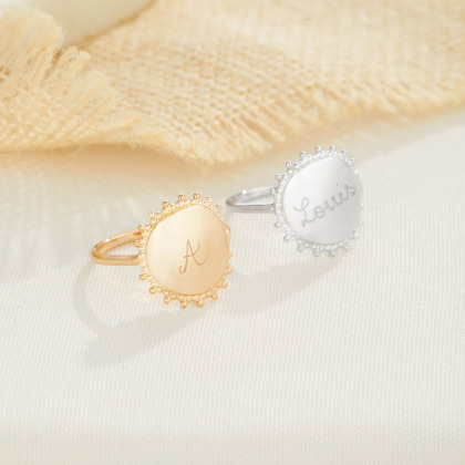Anello con sigillo perlato personalizzato argento sterling merci maman