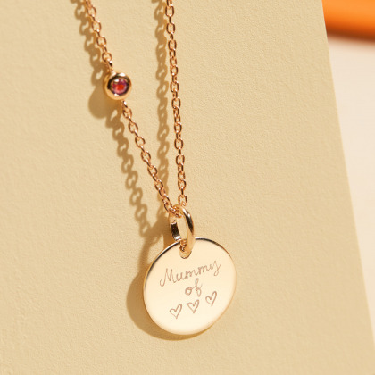 Personalisiertes Geburtsstein Halskettchen vergoldet Rosa Turmalin merci maman