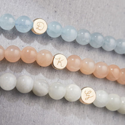 Bracciale Personalizzato Perline Con Iniziali placcato oro Acquamarina merci maman
