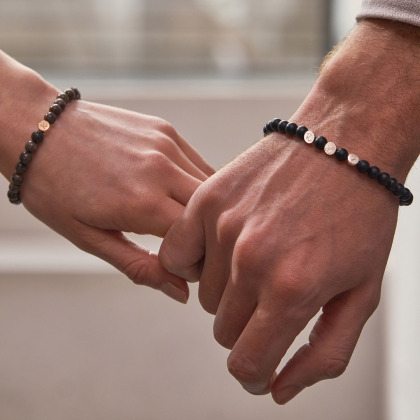 Personalisiertes Halbedelsteinarmband mit Beads für Männer sterlingsilber Matter, schwarzer Achat merci maman