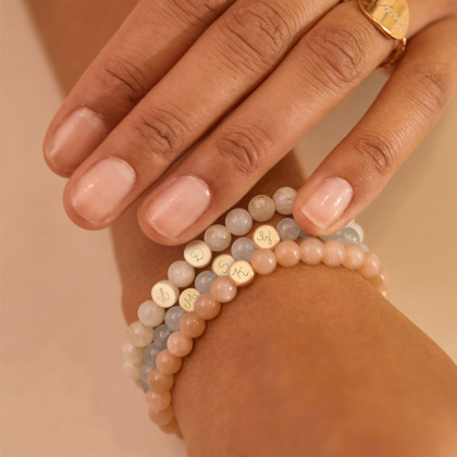 Bracciale Personalizzato Perline Con Iniziali placcato oro Pietra di luna bianca merci maman