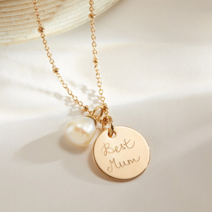 Personalisierte Halskette mit Perlen Anhänger vergoldet merci maman