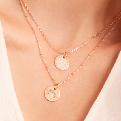 Collar personalizado con flor de nacimiento baño oro rosa merci maman