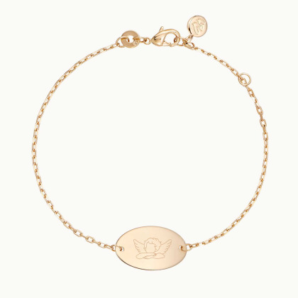 Personalisiertes Armkettchen mit Illustration zur Taufe oder Kommunion vergoldet merci maman