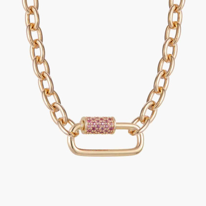 Personalisierte Pinker Kristall Lucky Charm Namenskette vergoldet merci maman
