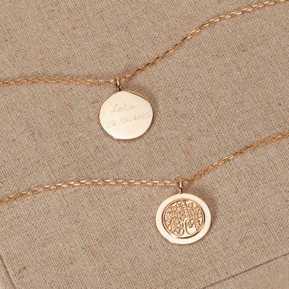 Collana personalizzata con medaglia albero della vita placcato in oro merci maman