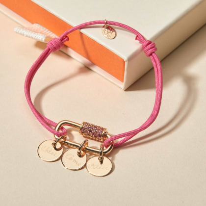 Personalisiertes Pinker Kristall Lucky Charm Namensarmbändchen vergoldet merci maman