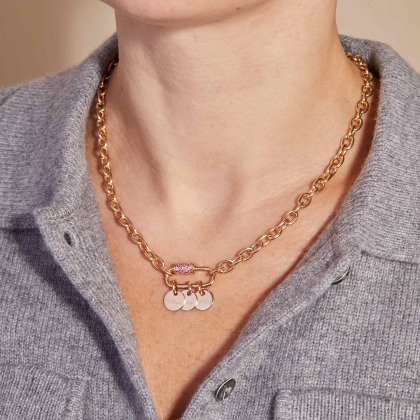 Personalisierte Pinker Kristall Lucky Charm Namenskette vergoldet merci maman