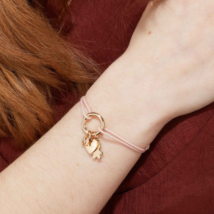 Bracelet personnalisé Breloque sur cordon & fermoir Rond plaqué or merci maman
