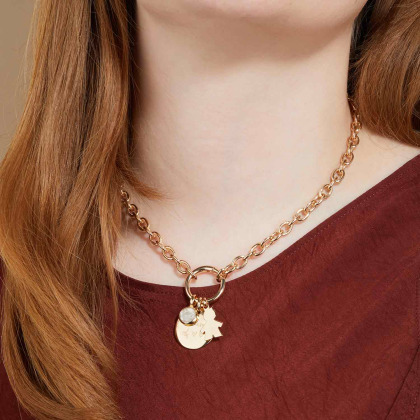 Personalisierte runde Lucky Charm Halskette vergoldet merci maman