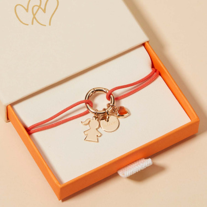Bracelet personnalisé Breloque sur cordon & fermoir Rond plaqué or merci maman