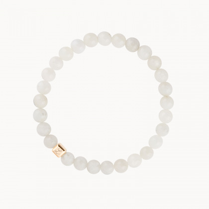 Bracelet personnalisé Cube Initiale plaqué or Pierre de Lune blanche merci maman