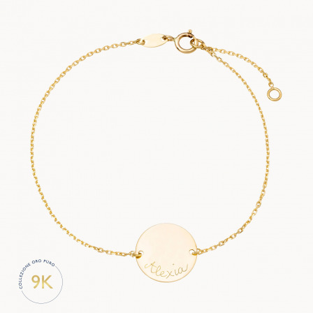 Bracciale personalizzato a catena con pastiglia in oro 9 carati merci maman