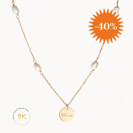 personalisierte 375er Gold Halskette mit Perlen merci maman