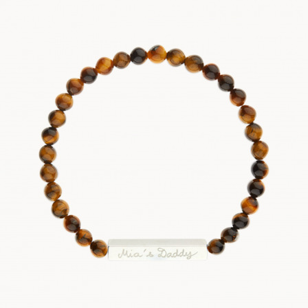 Personalisiertes Bar Halbedelsteinarmband mit Beads für Männer sterlingsilber Tigerauge merci maman