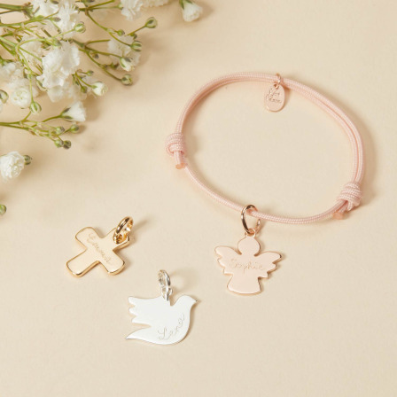 Pulsera de bautismo o primera comunión personalizada baño oro merci maman