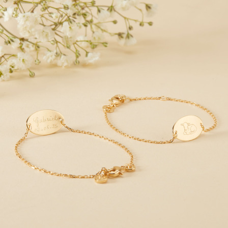 Personalisiertes Armkettchen mit Illustration zur Taufe oder Kommunion vergoldet merci maman
