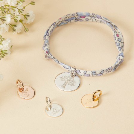 Personalisiertes Liberty Armband mit Illustration zur Taufe oder Kommunion vergoldet merci maman