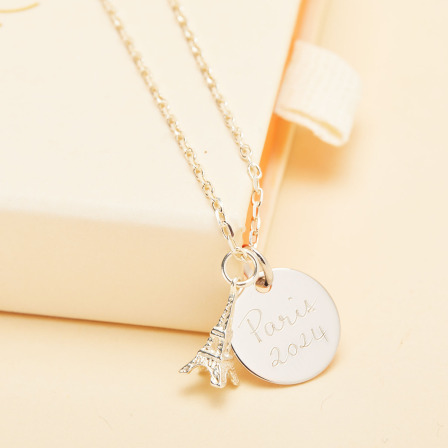 Personalisierte Eiffelturm Halskette silber merci maman
