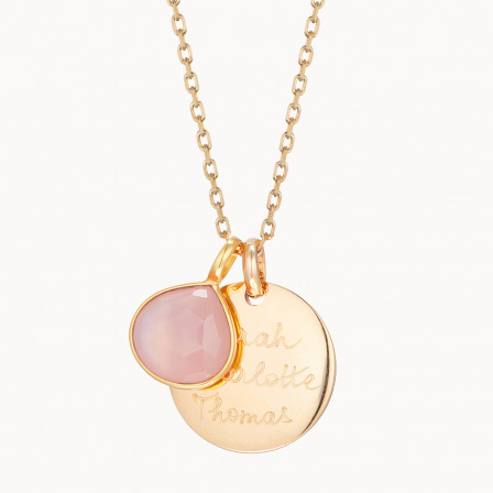Personalisierte Edelstein Halskette vergoldet Rosen Chalcedon merci maman