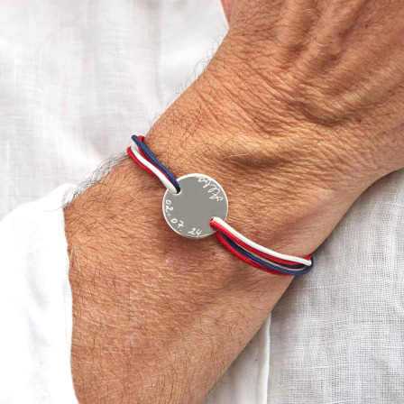 Bracelet personnalisé Bleu Blanc Rouge pour Homme argent merci maman