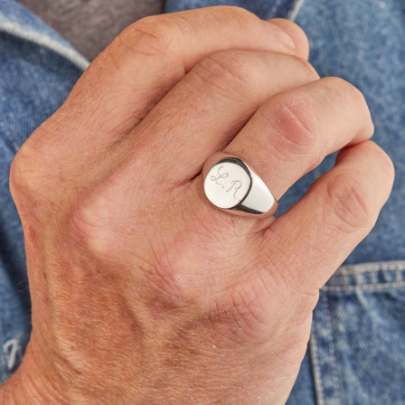 Personalisierter runder Siegelring aus Sterlingsilber für Männer merci maman