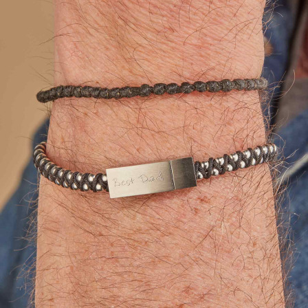 Personalisiertes Edelstahl & Leder Armband mit Magnetverschluss für Männer merci maman