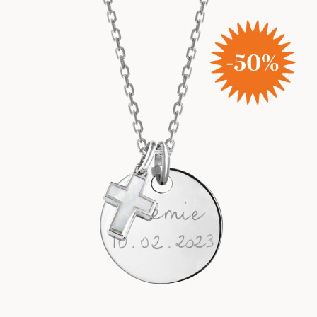 collana personalizzata con croce di madreperla placcato oro merci maman
