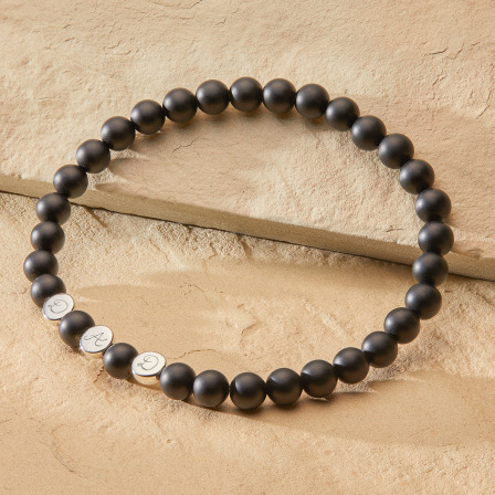 Personalisiertes Halbedelsteinarmband mit Beads für Männer sterlingsilber Matter, schwarzer Achat merci maman