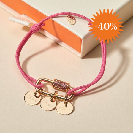 Personalisiertes Pinker Kristall Lucky Charm Namensarmbändchen vergoldet merci maman