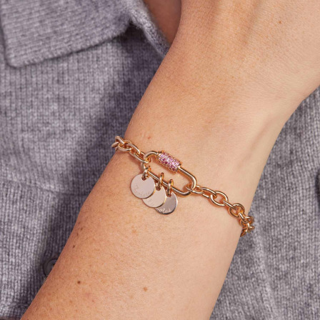 Personalisiertes Pinker Kristall Lucky Charm Namensarmband vergoldet merci maman
